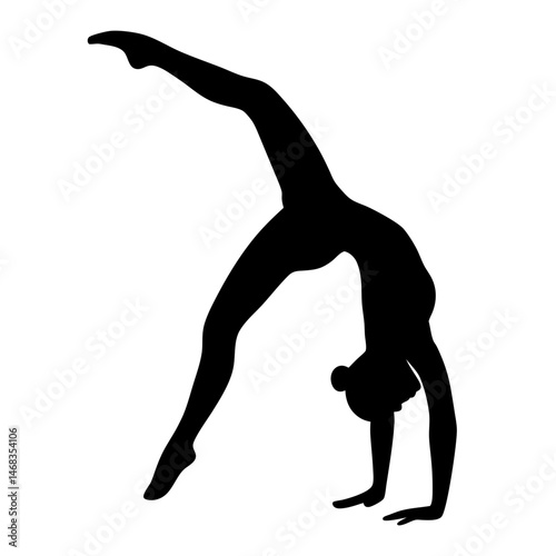 Silhouette of a flexible female gymnast performing a backbend with one leg extended