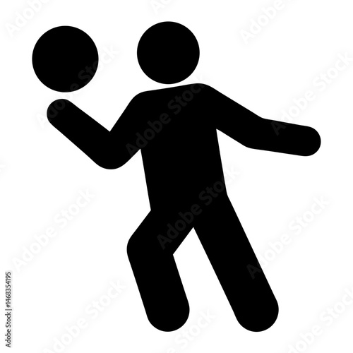 Simple Black Silhouette of a Person Playing with a Round Ball Object