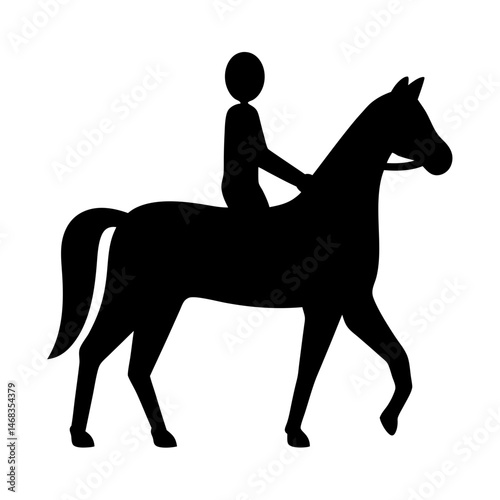 Stylized horse with rider silhouette in stark black on white backdrop art