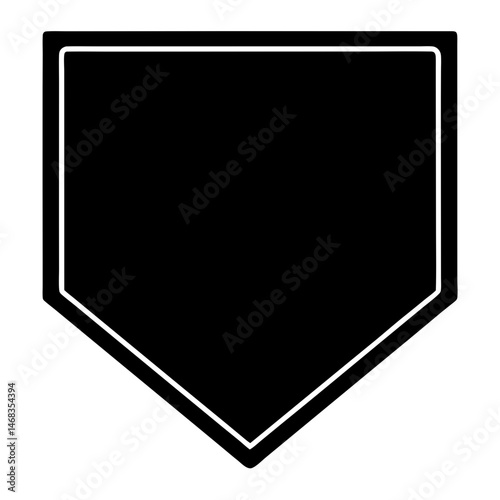 Solid Black Baseball Home Plate Icon with White Outline on White Background