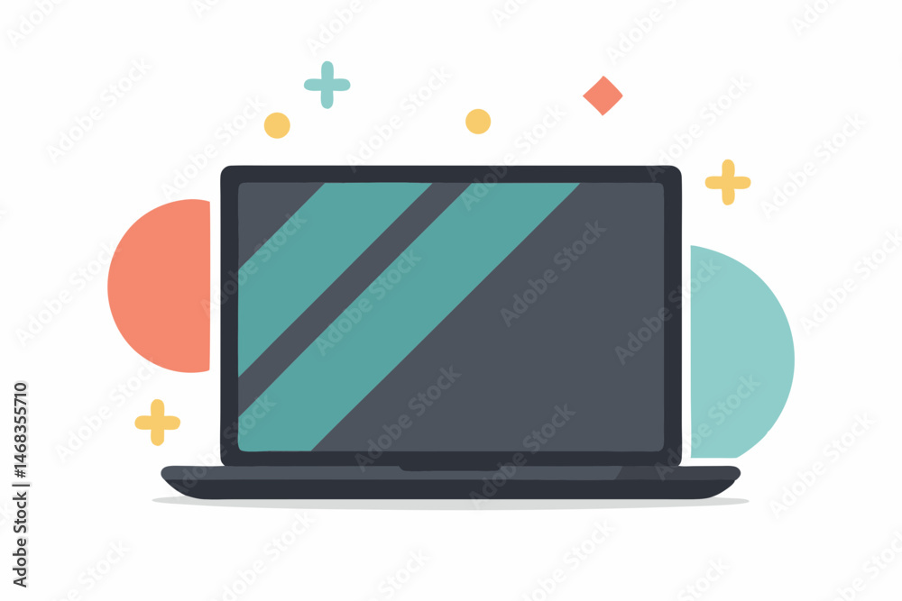 Modern laptop illustration with colorful geometric shapes Modern laptop illustration with colorful geometric shapes