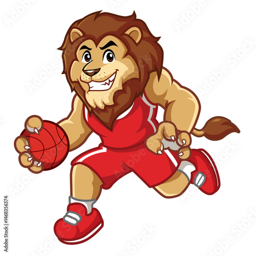 Cartoon Lion Loves Playing Basketball