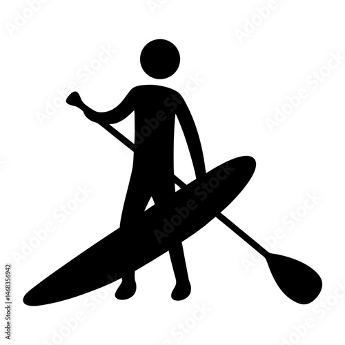 Stylized stand up paddleboarder icon illustration in black and white simplicity