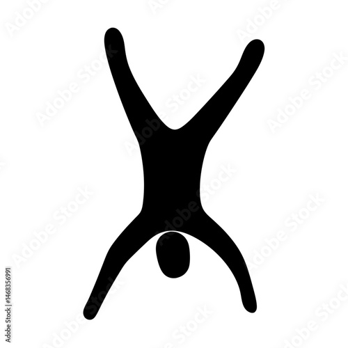 Simple black silhouette of a person upside down with their legs spread