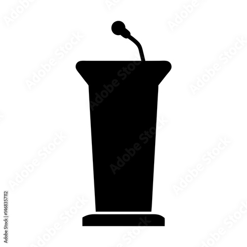 A simple solid black silhouette of a podium with a microphone
