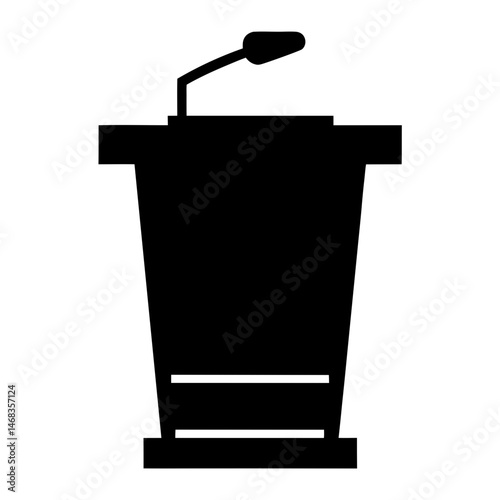 Isolated black silhouette of podium with microphone on white background