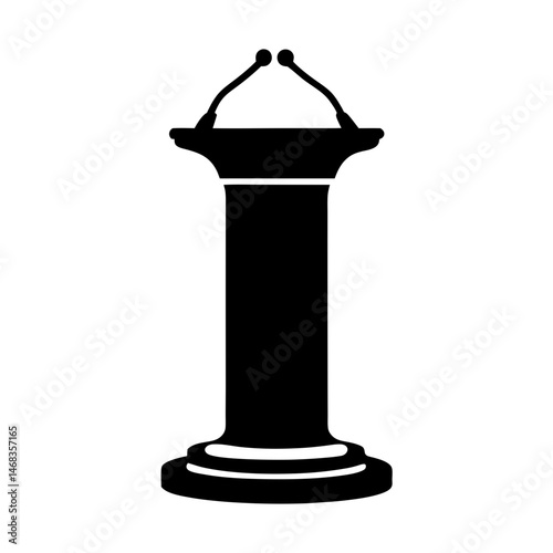 Elegant Black Podium with Microphones Isolated on White Background Silhouette