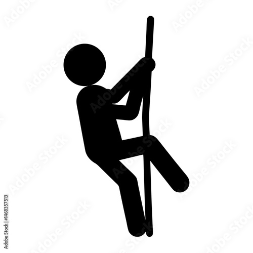 Stick figure climbing a pole demonstrating strength and athleticism in silhouette