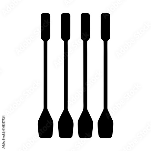Four minimalist black and white illustration of paddles for canoes or kayaks