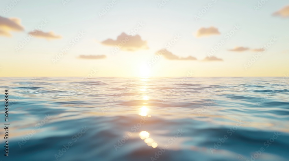 Obraz premium Shallow tropical beach water with rippling textures and reflections of sunbeams, minimal clouds in the background