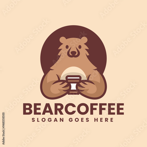 Cartoon Bear Coffee Mascot Logo Design