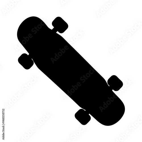 Silhouette of a skateboard angled on a white background illustration