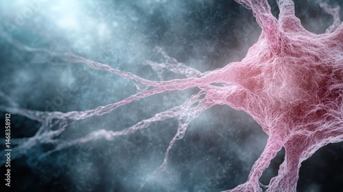 Microscopic cell structure illuminated bright colors, showcasing intricate details