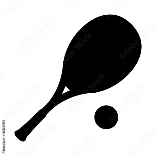 Minimalist Black and White Illustration of a Tennis Racket and Ball Isolated