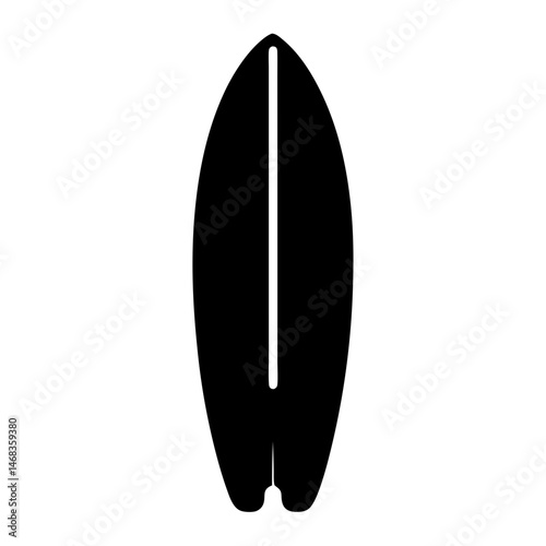 Black Silhouette of a Surfboard with Twin Fins and Stringer Line