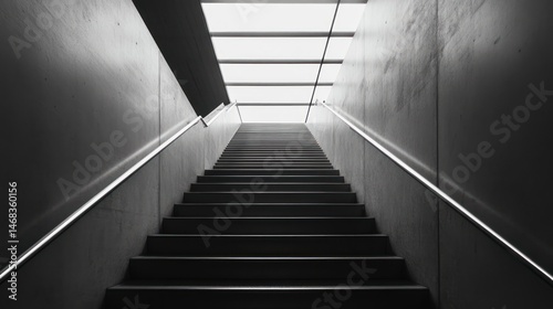 Minimalist staircase leading towards bright light in a modern building