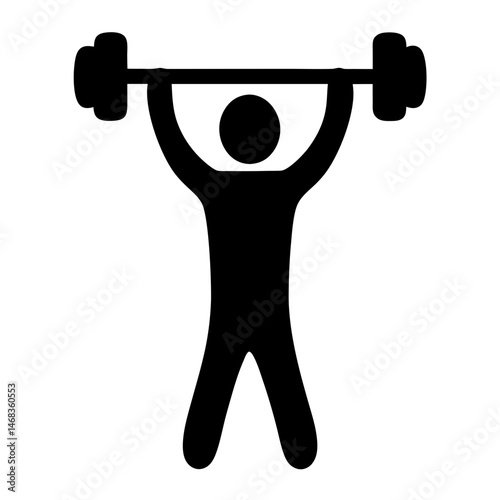 Stylized silhouette of person lifting barbell weights overhead with effort and strength