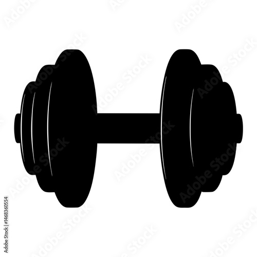 Black and white silhouette of a dumbbell, heavy workout equipment for exercise