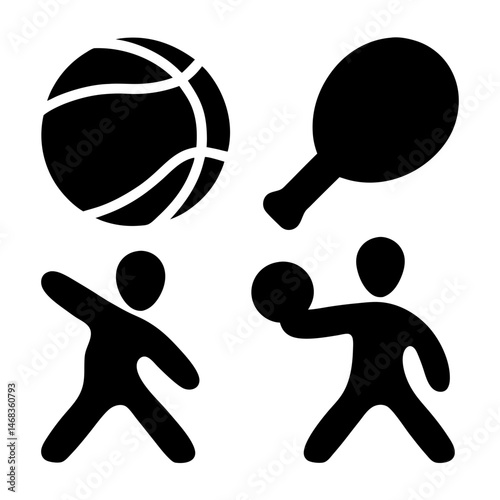 Black silhouettes of different sports symbols on a white background