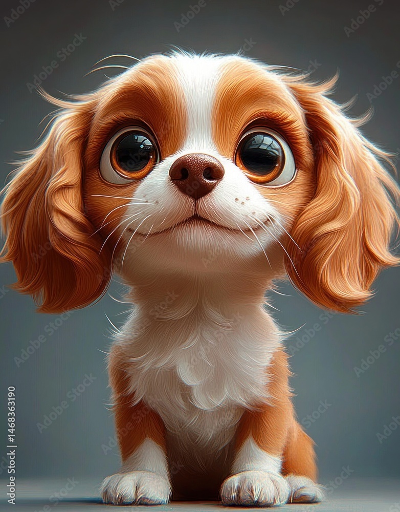 Naklejka premium close-up of an adorable small brown and white puppy with big shiny eyes and floppy ears showing a gentle and lovable expression