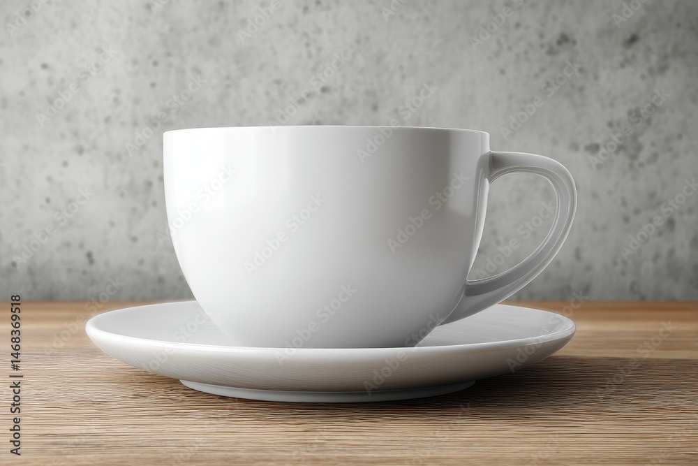 Fototapeta premium Empty white ceramic coffee cup on wooden surface.