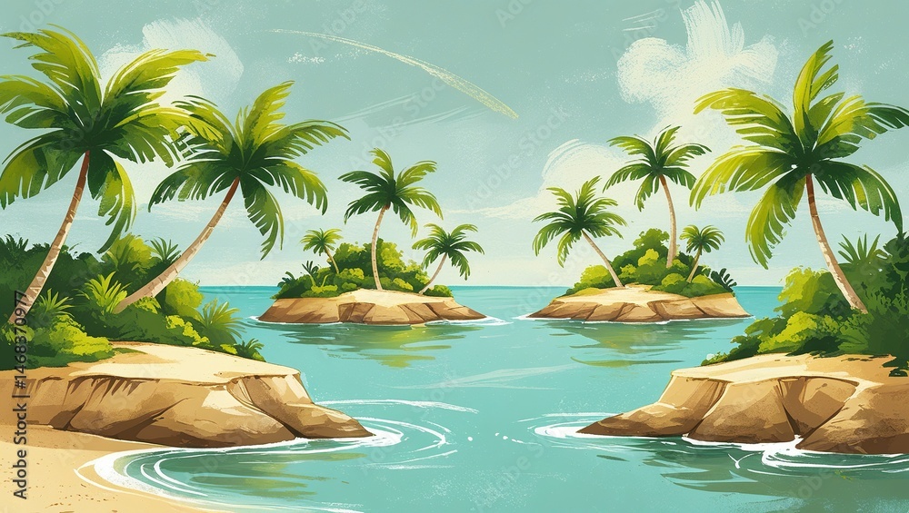 Obraz premium Paradise Islands with Sandy Beaches and Palm Trees 