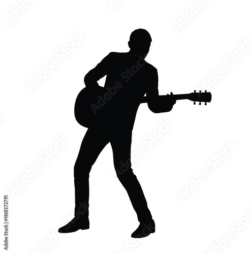 Music man silhouette. This image depicts a musician in dark outline, representing artistic expression, performance, and passion for melody and rhythm. Vector clipart illustration design.