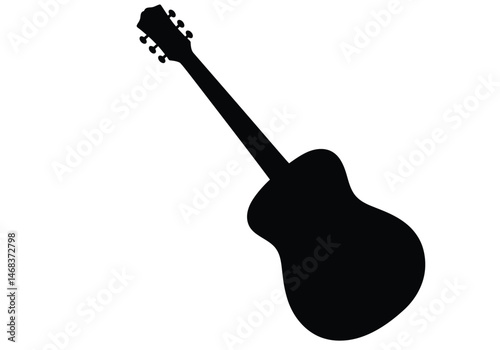 Guitar silhouette. This image showcases a dark outline of a guitar, capturing its elegant shape and musical essence, emphasizing its structure and sound elements. Vector clipart illustration design.
