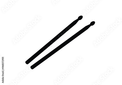 Drum sticks silhouette. This image showcases a pair of drumsticks in dark outline, symbolizing percussion, rhythm, and musical performance in simple contrast. Vector clipart illustration design.
