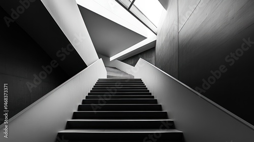 Modern architectural staircase with geometric shapes and sharp lines