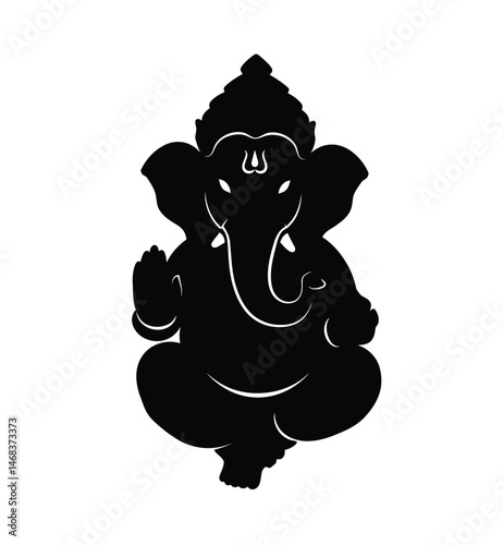 Ganesh silhouette. This image presents a dark outline of Lord Ganesh, symbolizing wisdom, prosperity, and spiritual devotion in a sacred and revered form. Vector clipart illustration design.