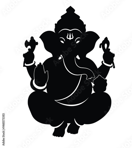Ganpati silhouette. This image showcases a symbolic depiction of Lord Ganesha in a bold outline, emphasizing devotion, spirituality, and divine blessings. Vector clipart illustration design.