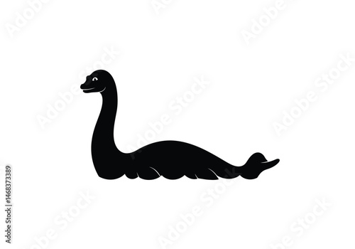 Loch Ness monster silhouette. This image portrays a bold outline of the legendary cryptid, symbolizing mystery, folklore, and eerie mythological presence. Vector clipart illustration design.