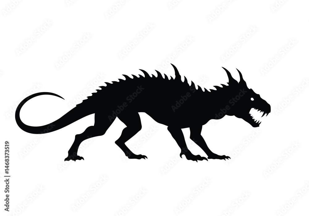 Fototapeta premium Chupacabra silhouette. This image shows a dark outline of the legendary cryptid known as the Chupacabra, symbolizing mystery, folklore, and eerie mythological presence. clipart illustration design.