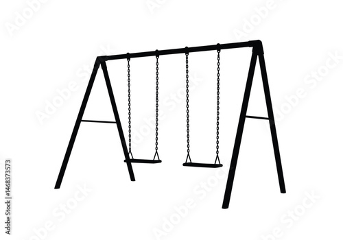 Swing set silhouette. This image features a dark outline of a swing set, symbolizing childhood, recreation, and outdoor play in a simple and structured design. Vector clipart illustration design.