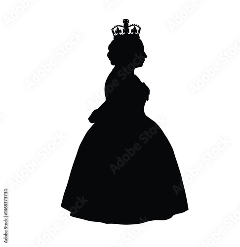 Queen Victoria silhouette. This image showcases a symbolic depiction of Queen Victoria in a bold outline, representing her regal presence and historical influence. Vector clipart illustration design.