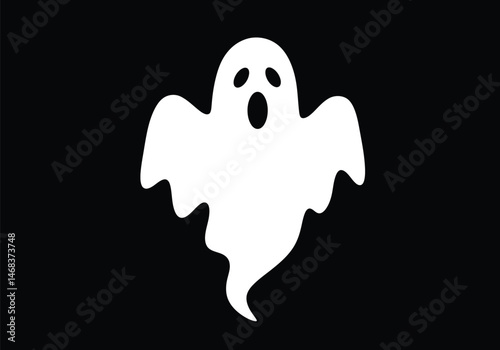 White ghost silhouette. This image shows a ghostly figure in bold outline, symbolizing mystery, supernatural presence, and eerie spectral essence. Vector clipart illustration design.