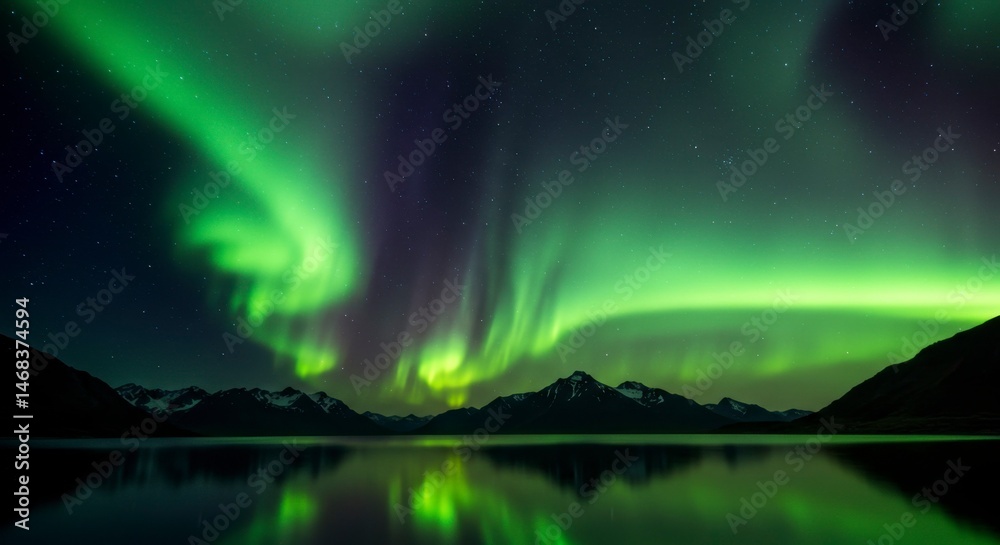 Naklejka premium Majestic aurora borealis over a serene lake