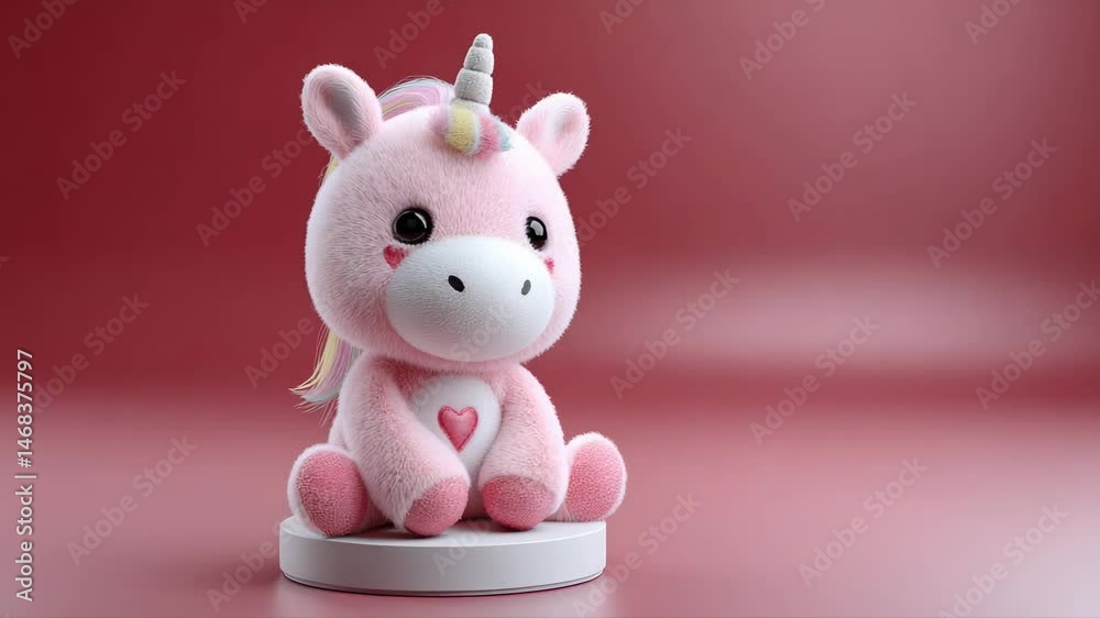 Soft blush unicorn plush doll under warm light, gentle handcrafted kids' decor – Video 4K UHD 60 fps Soft blush unicorn plush doll under warm light, gentle handcrafted kids' decor – Video 4K UHD 60 fps