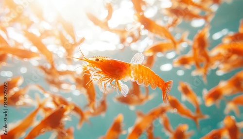 Orange shrimp swimming in water