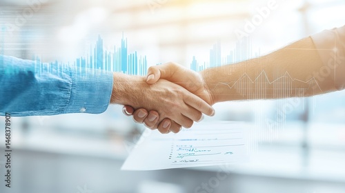 Strategic handshake propelling global market growth signifying collaboration and agreements in modern technological business ventures