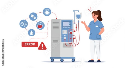 Troubleshooting dialysis equipment: nurse facing technical difficulties during therapy