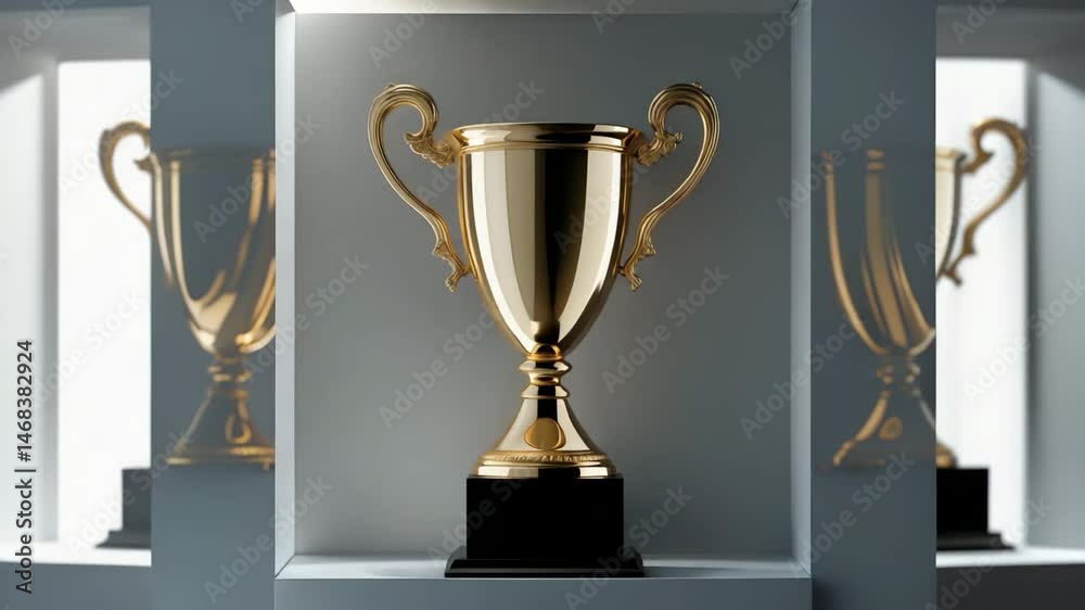 Trophy or medal set against a backdrop.