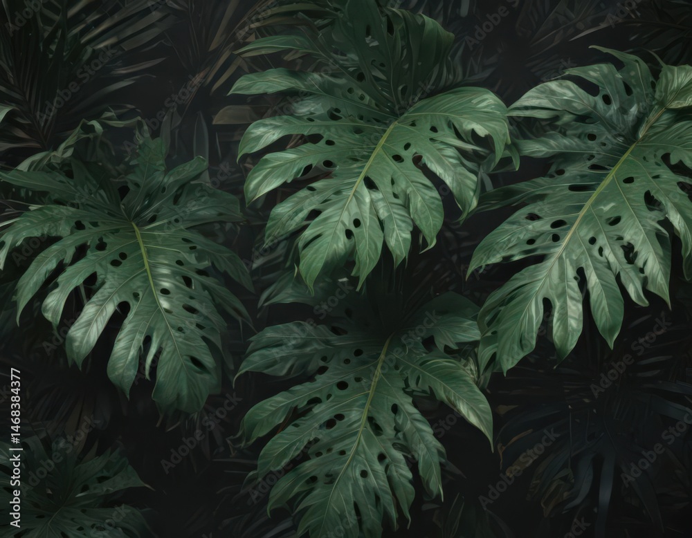 custom made wallpaper toronto digitalIntricate, shadowed tropical leaf design; elegant, textured, and mysterious , design, botanical