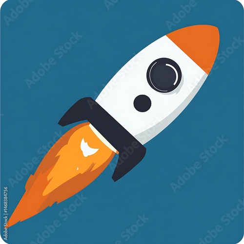 Rocket launching into space.  A simple, stylized illustration of a rocket ship blasting off, perfect for representing innovation, growth, or progress