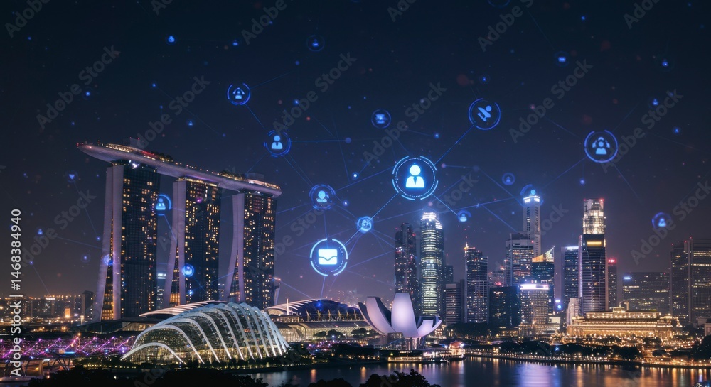 Fototapeta premium Global network cityscape at night