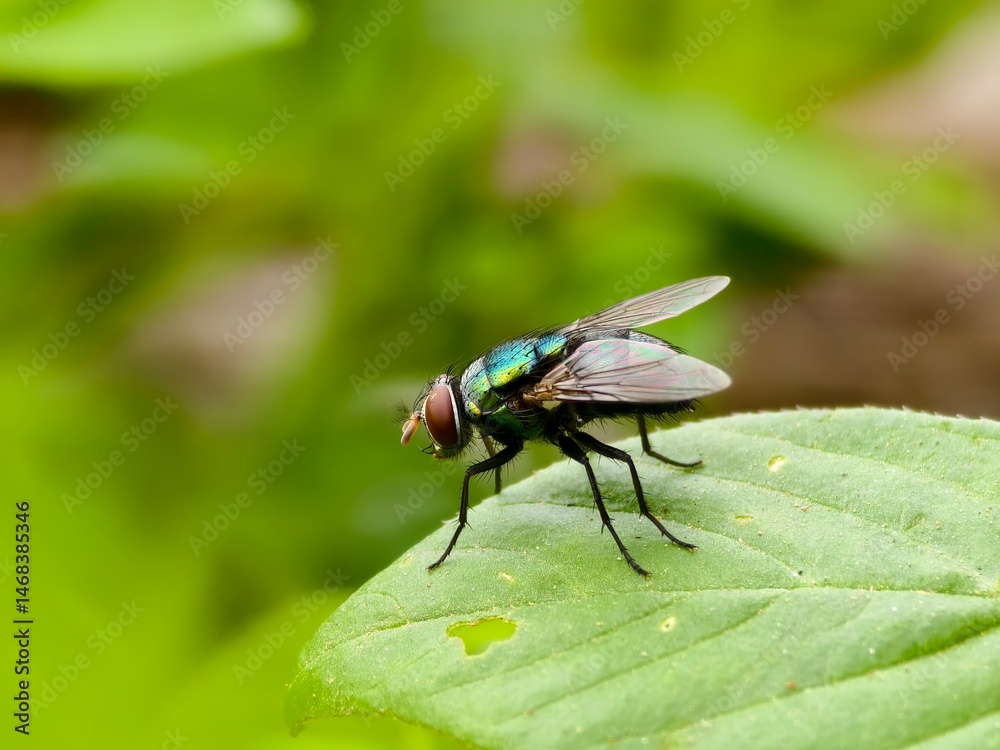 a fly on a leaf with a blurry background a fly on a leaf with a blurry background