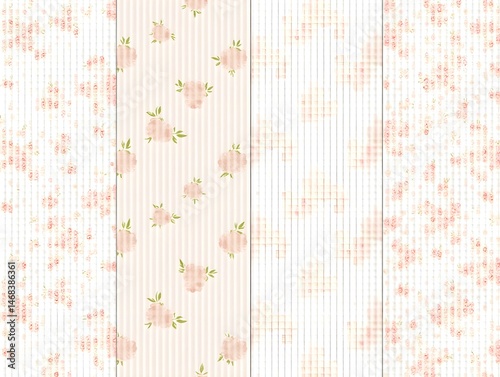 A set of six different floral patterns with rose flowers