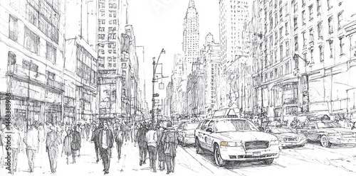 New York City Street Scene Sketch