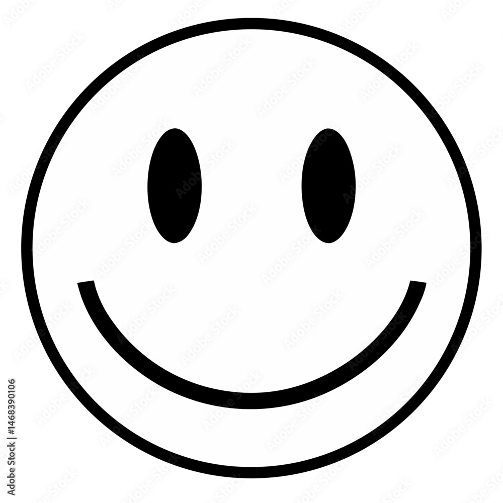 Cheerful white smiley face icon with transparent background for design